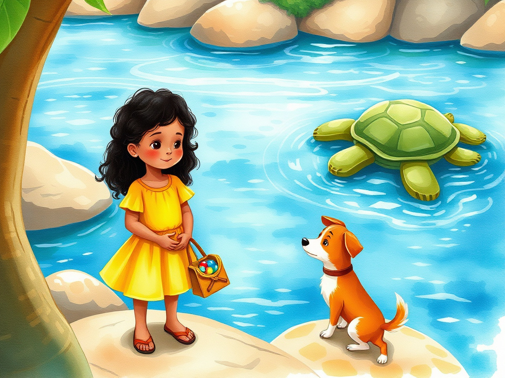 Helena encontra uma bolinha de gude junto ao rio